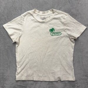 RVCA x Camille Rowe T-Shirt Womens Medium Cream  Magazine Palm Tree Graphic Tee